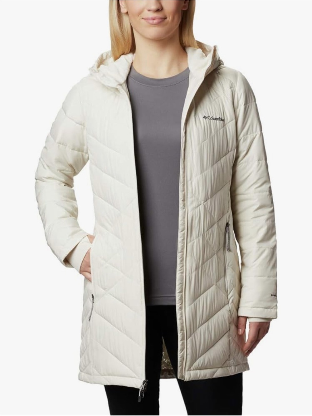Columbia Women's Light Cream Quilted Hooded Puffer Jacket